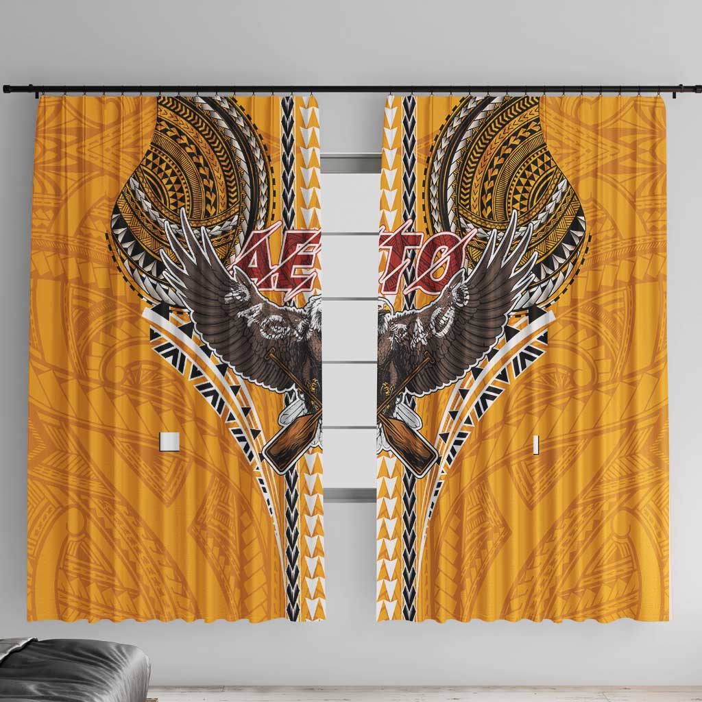 American Samoa Pago Pago Aeto Window Curtain Bald Eagle with Polynesian Art Tattoos LT03 With Hooks Yellow - Polynesian Pride