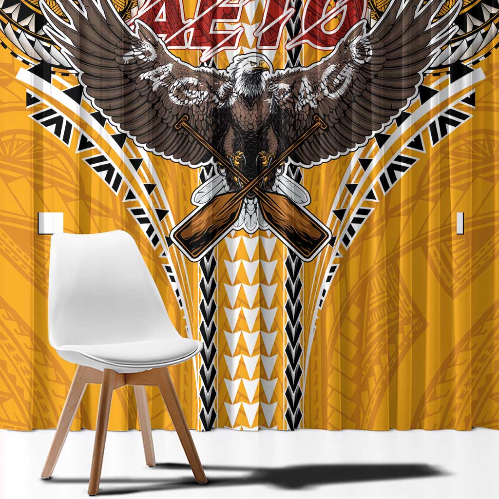 American Samoa Pago Pago Aeto Window Curtain Bald Eagle with Polynesian Art Tattoos LT03 - Polynesian Pride