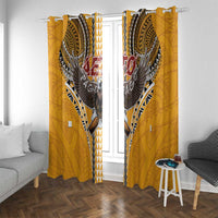 American Samoa Pago Pago Aeto Window Curtain Bald Eagle with Polynesian Art Tattoos LT03 With Grommets Yellow - Polynesian Pride