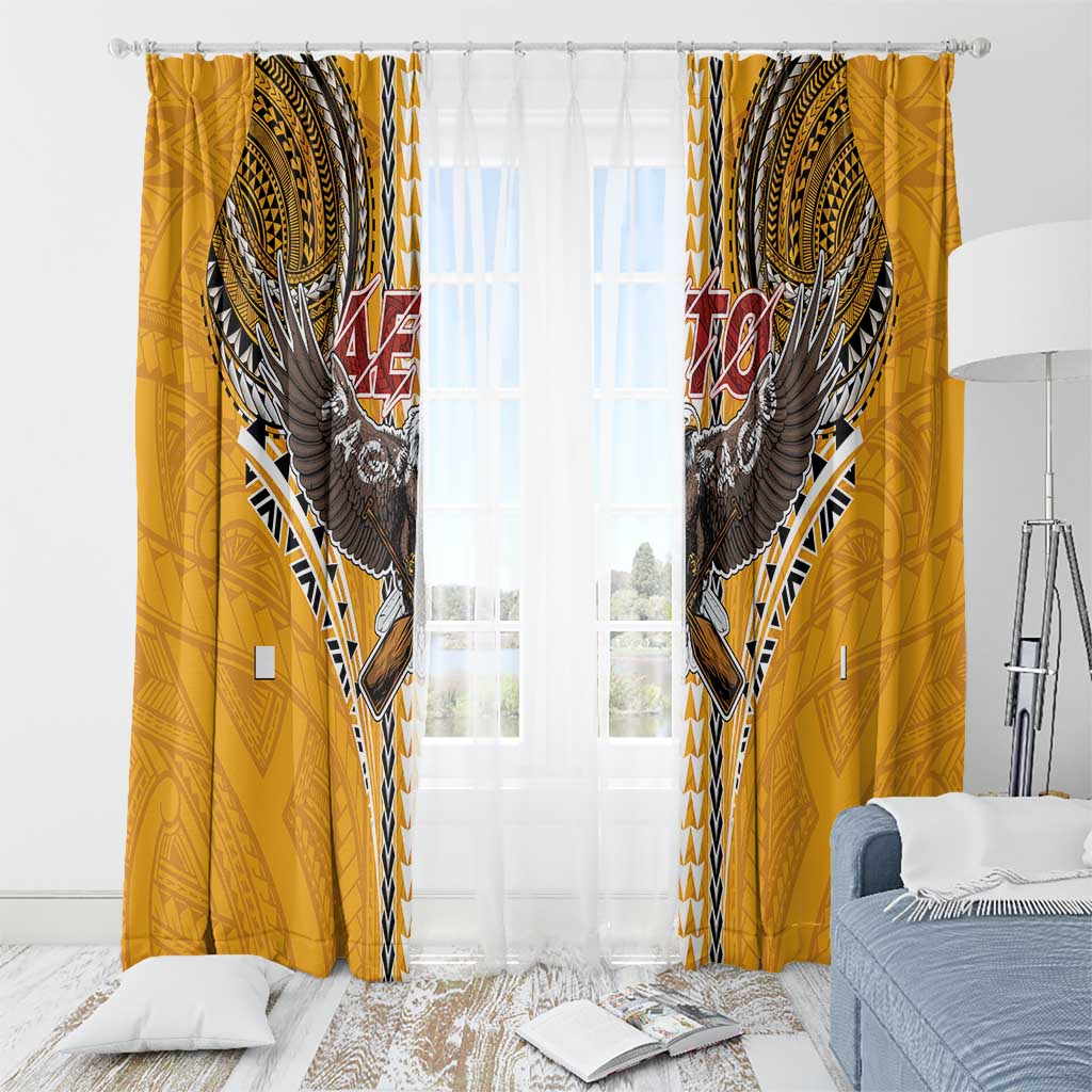 American Samoa Pago Pago Aeto Window Curtain Bald Eagle with Polynesian Art Tattoos LT03 - Polynesian Pride