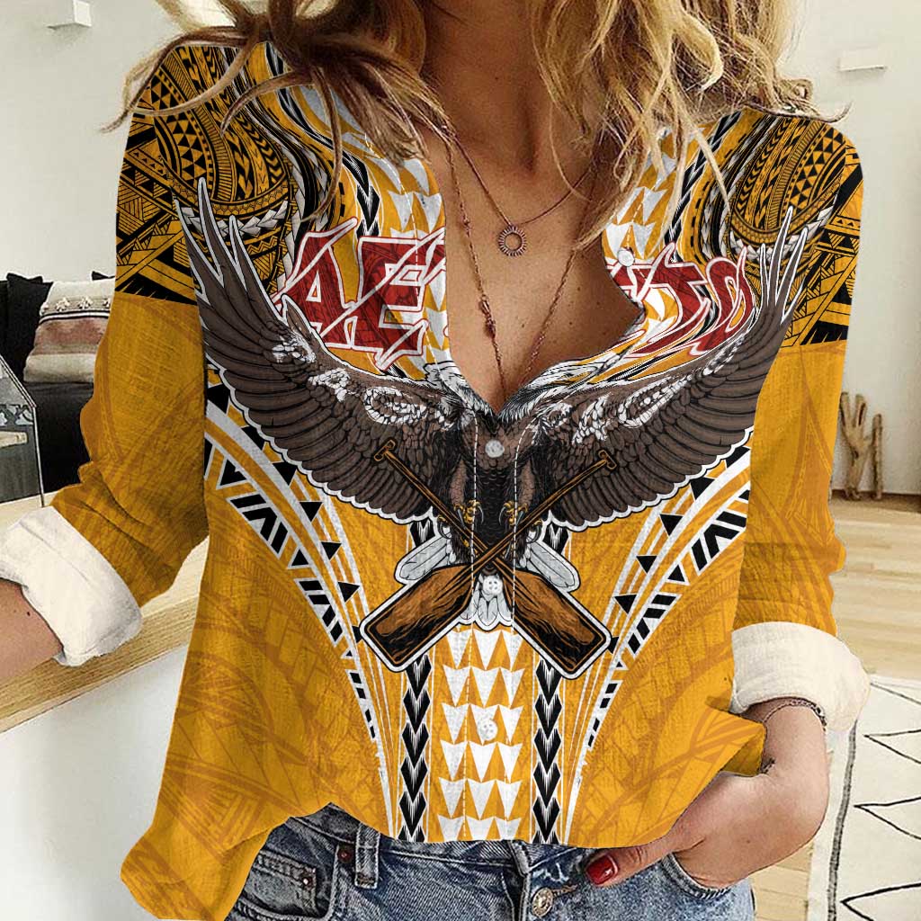 Samoa Pago Pago Aeto Women Casual Shirt Bald Eagle with Polynesian Art Tattoos - Polynesian Pride