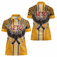 Samoa Pago Pago Aeto Women Polo Shirt Bald Eagle with Polynesian Art Tattoos - Polynesian Pride