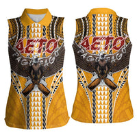 Samoa Pago Pago Aeto Women Sleeveless Polo Shirt Bald Eagle with Polynesian Art Tattoos - Polynesian Pride