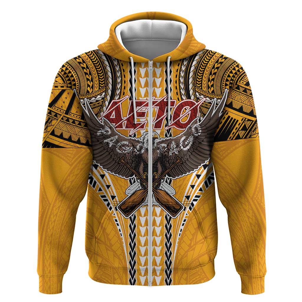 Samoa Pago Pago Aeto Zip Hoodie Bald Eagle with Polynesian Art Tattoos - Polynesian Pride