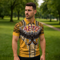 Samoa Pago Pago Aeto Zipper Polo Shirt Bald Eagle with Polynesian Art Tattoos - Polynesian Pride