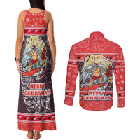 new-zealand-christmas-couples-matching-tank-maxi-dress-and-long-sleeve-button-shirts-santa-catch-the-wave-maori-pattern-retro-style
