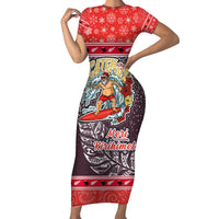 new-zealand-christmas-short-sleeve-bodycon-dress-santa-catch-the-wave-maori-pattern-retro-style
