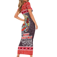 New Zealand Christmas Short Sleeve Bodycon Dress Santa Catch The Wave Maori Pattern Retro Style LT03 - Polynesian Pride