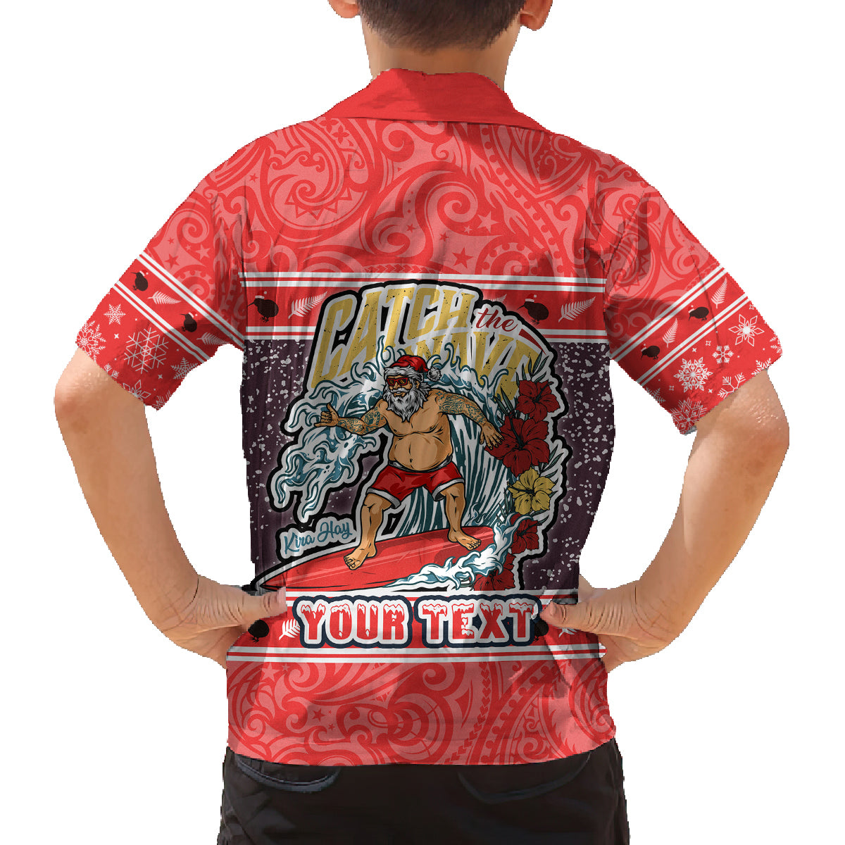 Custom New Zealand Christmas Family Matching Long Sleeve Bodycon Dress and Hawaiian Shirt Santa Catch The Wave Maori Pattern Retro Style LT03 - Polynesian Pride