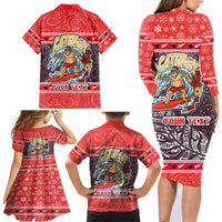 Custom New Zealand Christmas Family Matching Long Sleeve Bodycon Dress and Hawaiian Shirt Santa Catch The Wave Maori Pattern Retro Style LT03 - Polynesian Pride