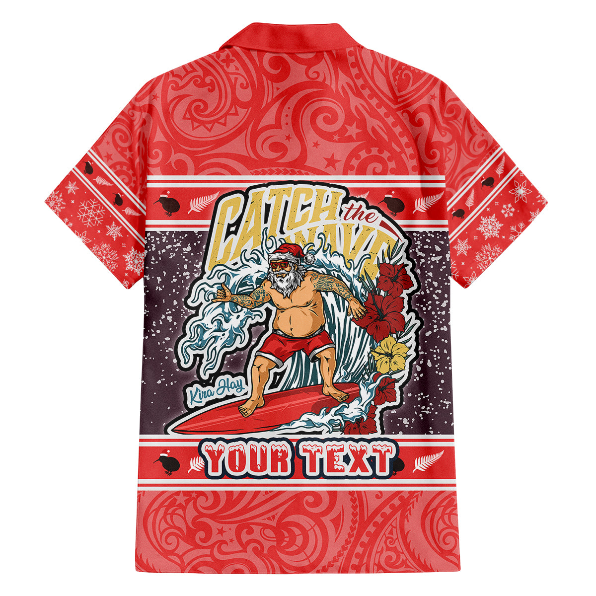 Custom New Zealand Christmas Family Matching Long Sleeve Bodycon Dress and Hawaiian Shirt Santa Catch The Wave Maori Pattern Retro Style LT03 - Polynesian Pride