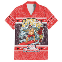 Custom New Zealand Christmas Family Matching Off Shoulder Short Dress and Hawaiian Shirt Santa Catch The Wave Maori Pattern Retro Style LT03 Dad's Shirt - Short Sleeve Red - Polynesian Pride