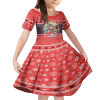 Custom New Zealand Christmas Family Matching Short Sleeve Bodycon Dress and Hawaiian Shirt Santa Catch The Wave Maori Pattern Retro Style LT03 Daughter's Dress Red - Polynesian Pride