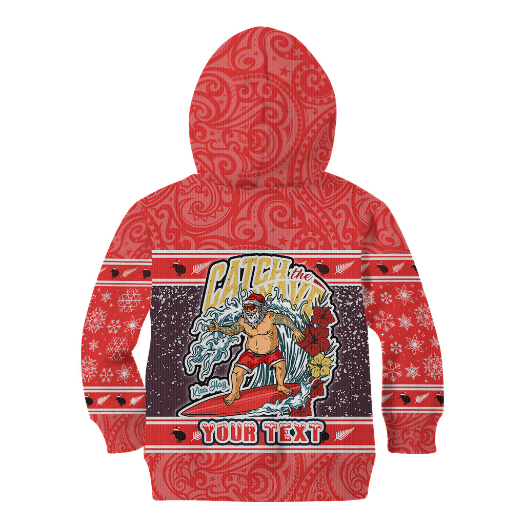 Custom New Zealand Christmas Kid Hoodie Santa Catch The Wave Maori Pattern Retro Style LT03 - Polynesian Pride