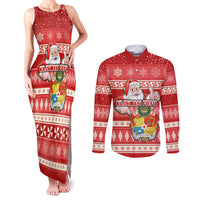 tonga-christmas-couples-matching-tank-maxi-dress-and-long-sleeve-button-shirts-the-santa-coat-of-arms-with-ngatu-and-snow-pattern