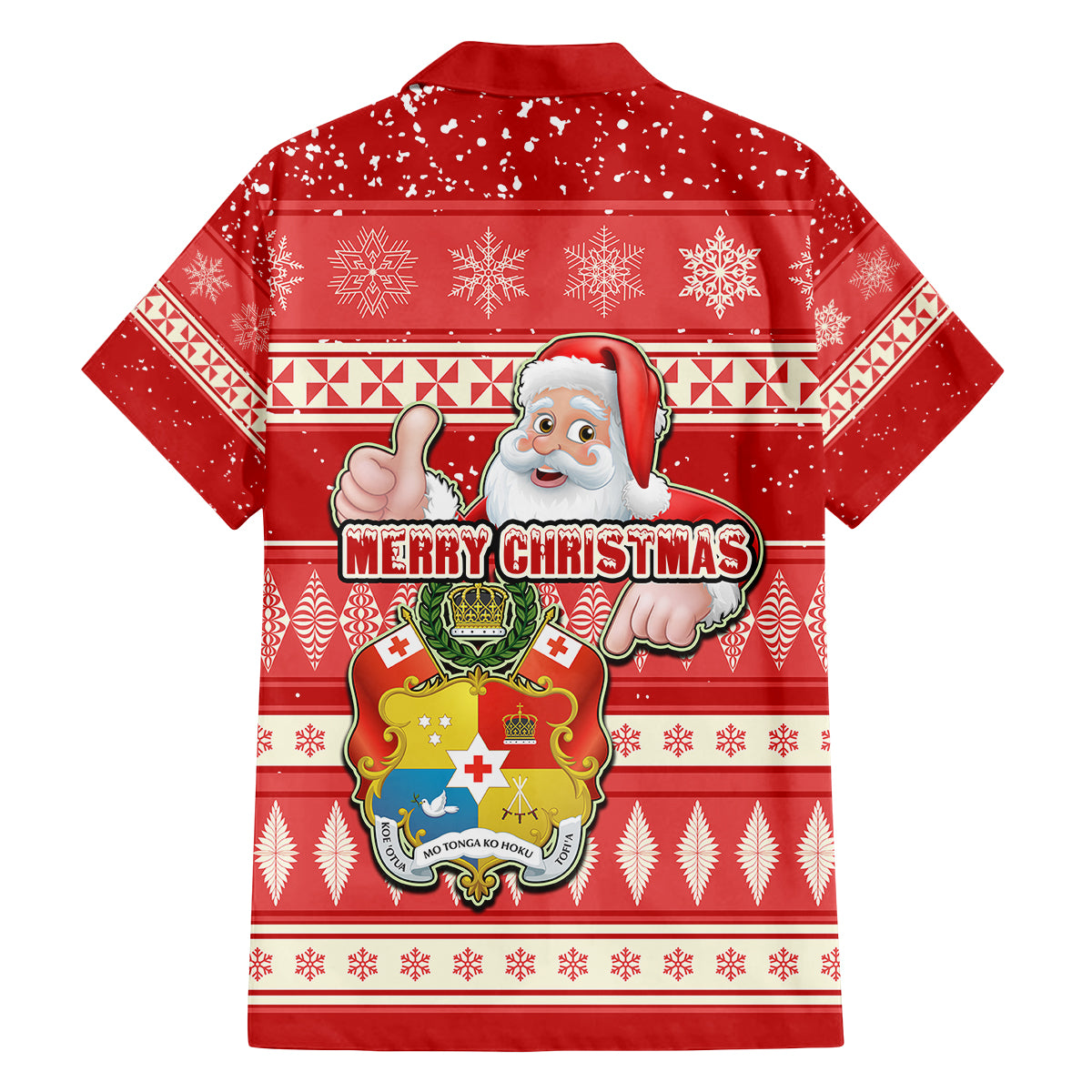 Tonga Christmas Family Matching Puletasi Dress and Hawaiian Shirt The Santa Coat of Arms with Ngatu and Snow Pattern LT03 - Polynesian Pride