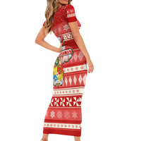 Tonga Christmas Family Matching Short Sleeve Bodycon Dress and Hawaiian Shirt The Santa Coat of Arms with Ngatu and Snow Pattern LT03 - Polynesian Pride