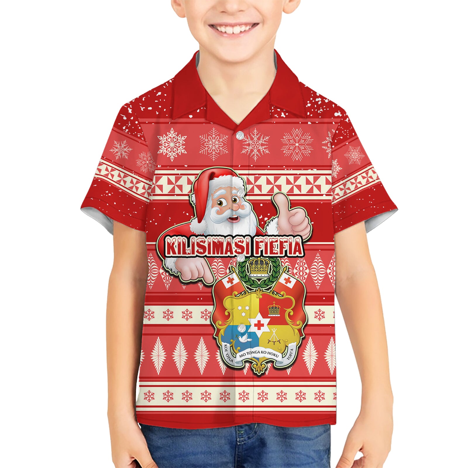tonga-christmas-kid-hawaiian-shirt-the-santa-coat-of-arms-with-ngatu-and-snow-pattern