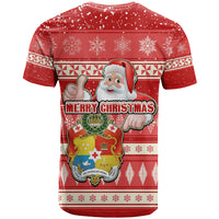 Tonga Christmas T Shirt The Santa Coat of Arms with Ngatu and Snow Pattern LT03 - Polynesian Pride