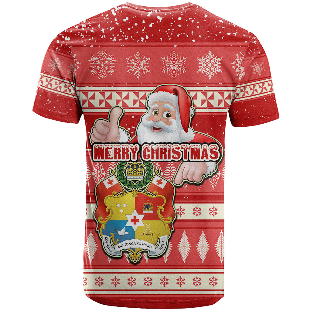 Tonga Christmas T Shirt The Santa Coat of Arms with Ngatu and Snow Pattern LT03 - Polynesian Pride