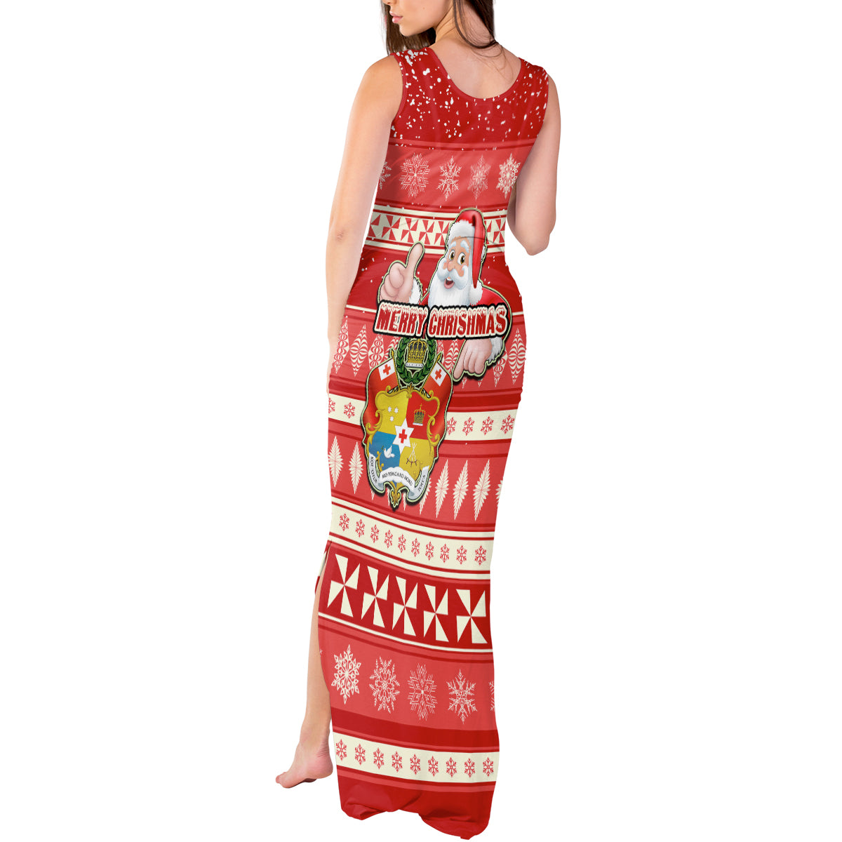 tonga-christmas-tank-maxi-dress-the-santa-coat-of-arms-with-ngatu-and-snow-pattern