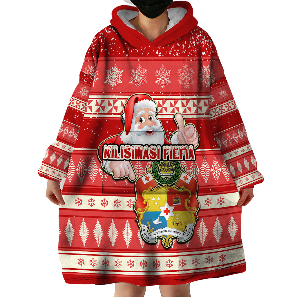 Tonga Christmas Wearable Blanket Hoodie The Santa Coat of Arms with Ngatu and Snow Pattern LT03 - Polynesian Pride