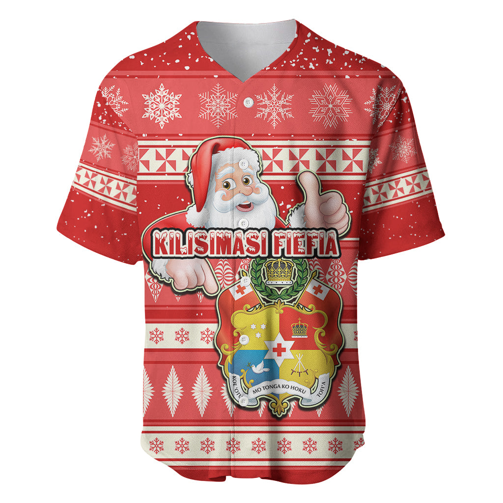 Custom Tonga Christmas Baseball Jersey The Santa Coat of Arms with Ngatu and Snow Pattern LT03 Red - Polynesian Pride