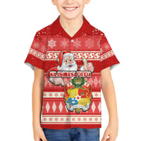 Custom Tonga Christmas Kid Hawaiian Shirt The Santa Coat of Arms with Ngatu and Snow Pattern LT03 Kid Red - Polynesian Pride