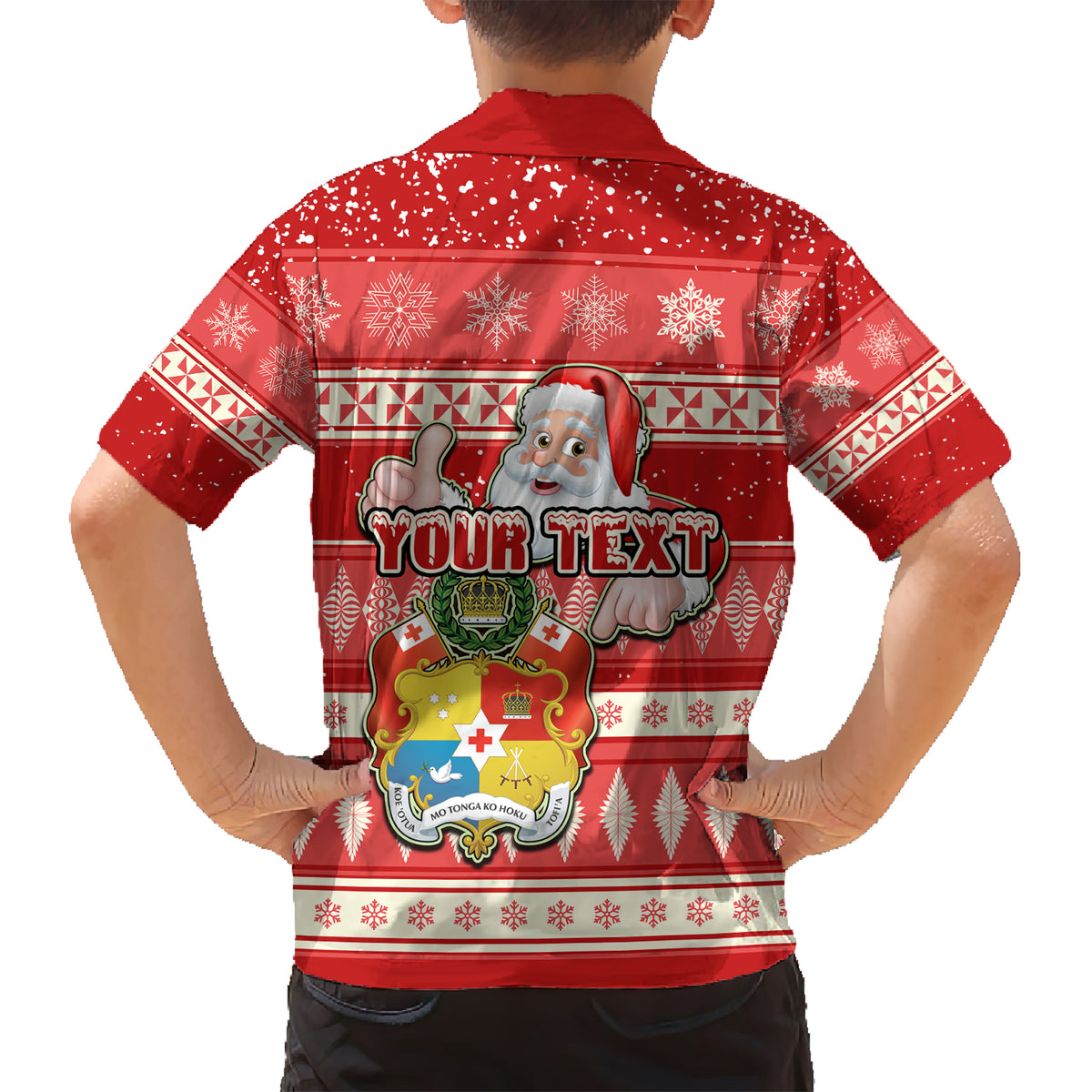 Custom Tonga Christmas Kid Hawaiian Shirt The Santa Coat of Arms with Ngatu and Snow Pattern LT03 - Polynesian Pride