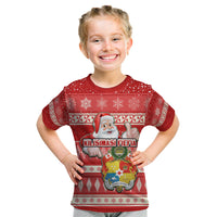Custom Tonga Christmas Kid T Shirt The Santa Coat of Arms with Ngatu and Snow Pattern LT03 Red - Polynesian Pride