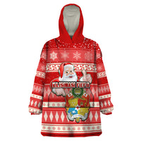 Custom Tonga Christmas Wearable Blanket Hoodie The Santa Coat of Arms with Ngatu and Snow Pattern LT03 One Size Red - Polynesian Pride