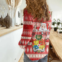 Custom Tonga Christmas Women Casual Shirt The Santa Coat of Arms with Ngatu and Snow Pattern LT03 - Polynesian Pride