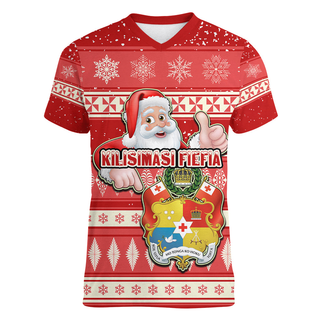 custom-tonga-christmas-women-v-neck-t-shirt-the-santa-coat-of-arms-with-ngatu-and-snow-pattern