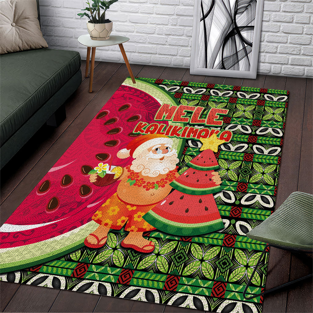 Hawaii Watermelon Mele Kalikimaka Area Rug Tribal Pacific Pattern with Tropical Funny Santa Claus LT03 Multicolor - Polynesian Pride