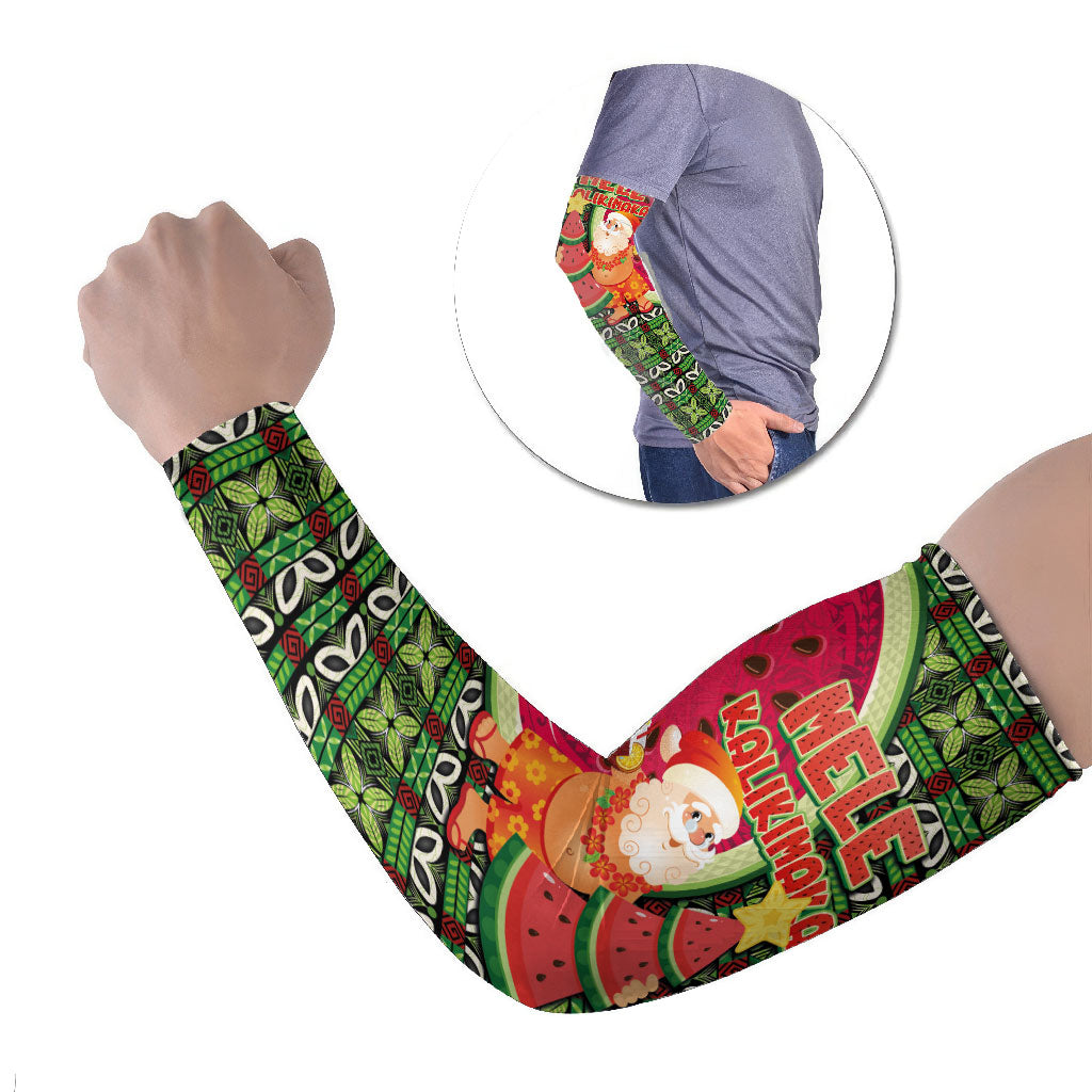 Hawaii Watermelon Mele Kalikimaka Arm Sleeves Tribal Pacific Pattern with Tropical Funny Santa Claus LT03 Set of 2 Multicolor - Polynesian Pride