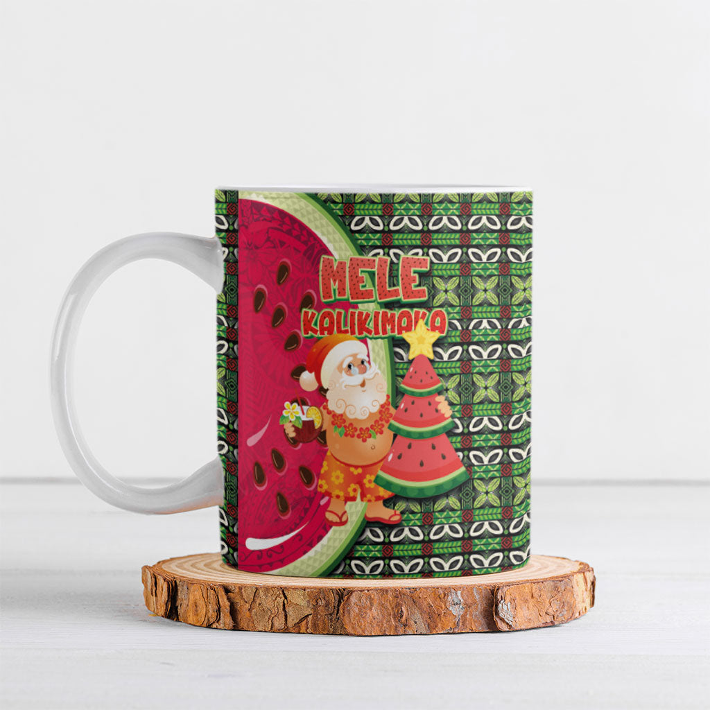 Hawaii Watermelon Mele Kalikimaka Ceramic Mug Tribal Pacific Pattern with Tropical Funny Santa Claus LT03 Multicolor - Polynesian Pride