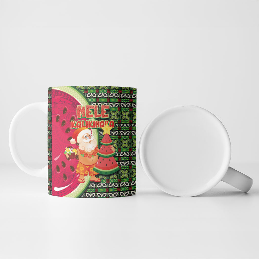 Hawaii Watermelon Mele Kalikimaka Ceramic Mug Tribal Pacific Pattern with Tropical Funny Santa Claus LT03 - Polynesian Pride