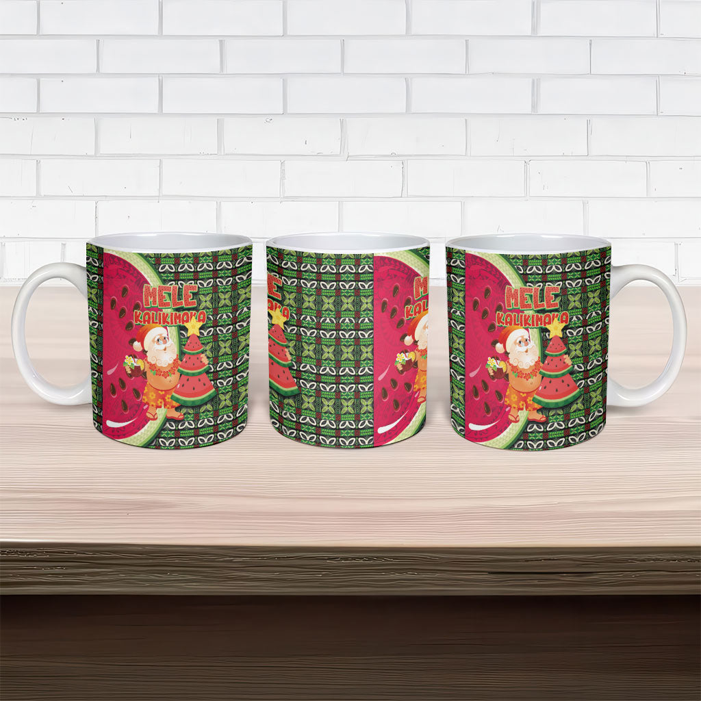 Hawaii Watermelon Mele Kalikimaka Ceramic Mug Tribal Pacific Pattern with Tropical Funny Santa Claus LT03 - Polynesian Pride
