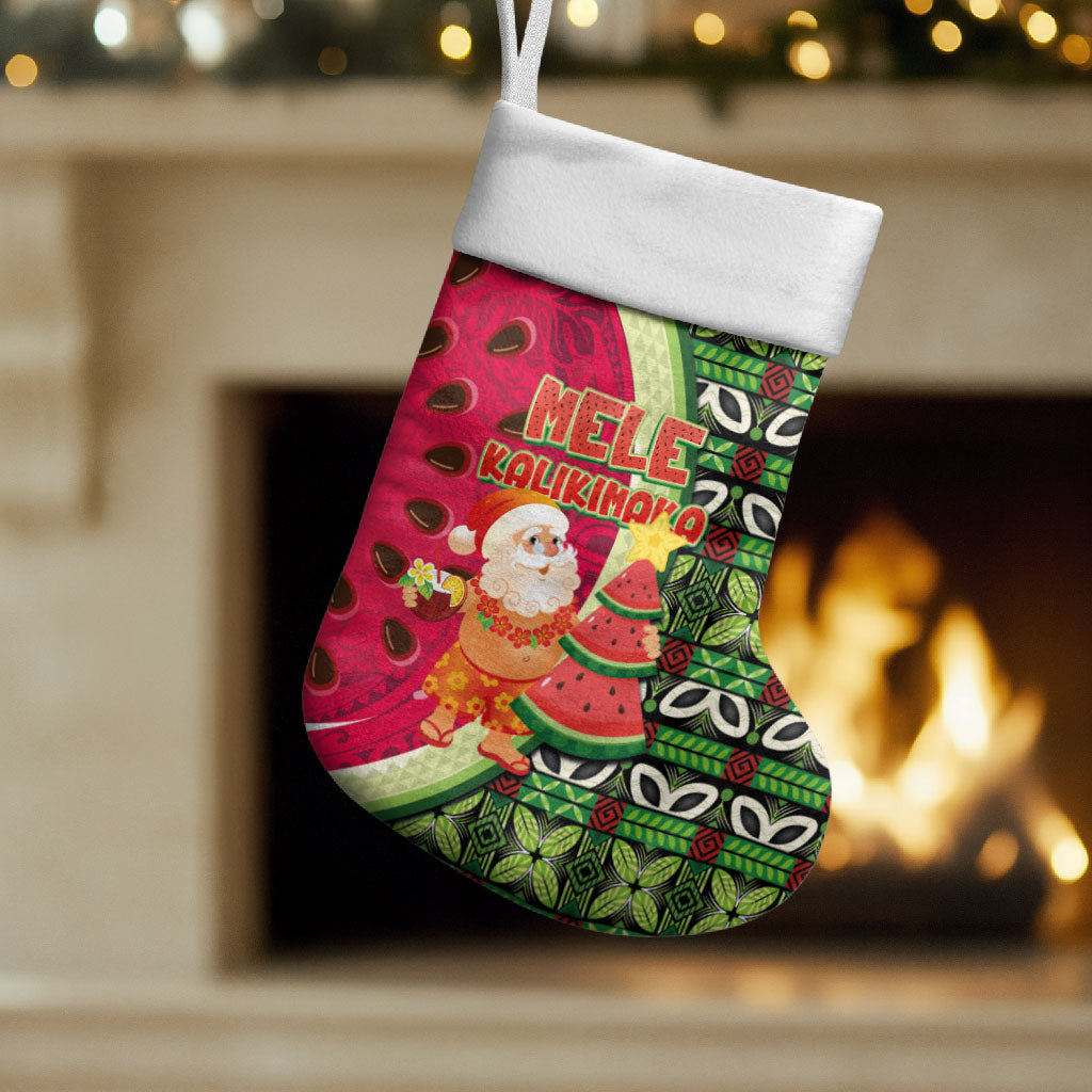 Hawaii Watermelon Mele Kalikimaka Christmas Stocking Tribal Pacific Pattern with Tropical Funny Santa Claus LT03 Set of 2 Multicolor - Polynesian Pride