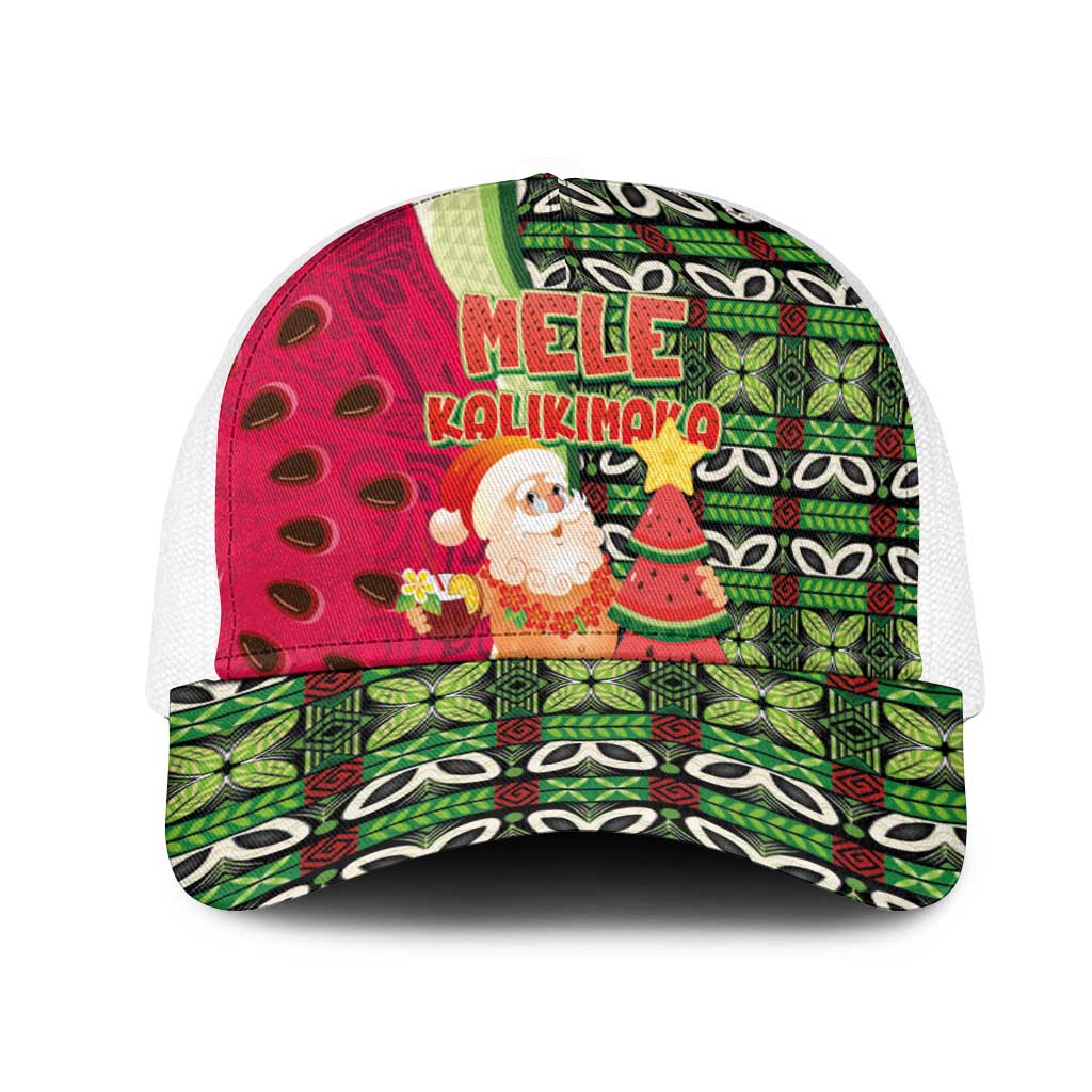 Hawaii Watermelon Mele Kalikimaka Mesh Trucker Cap Tribal Pacific Pattern with Tropical Funny Santa Claus LT03 One Size White Multicolor - Polynesian Pride