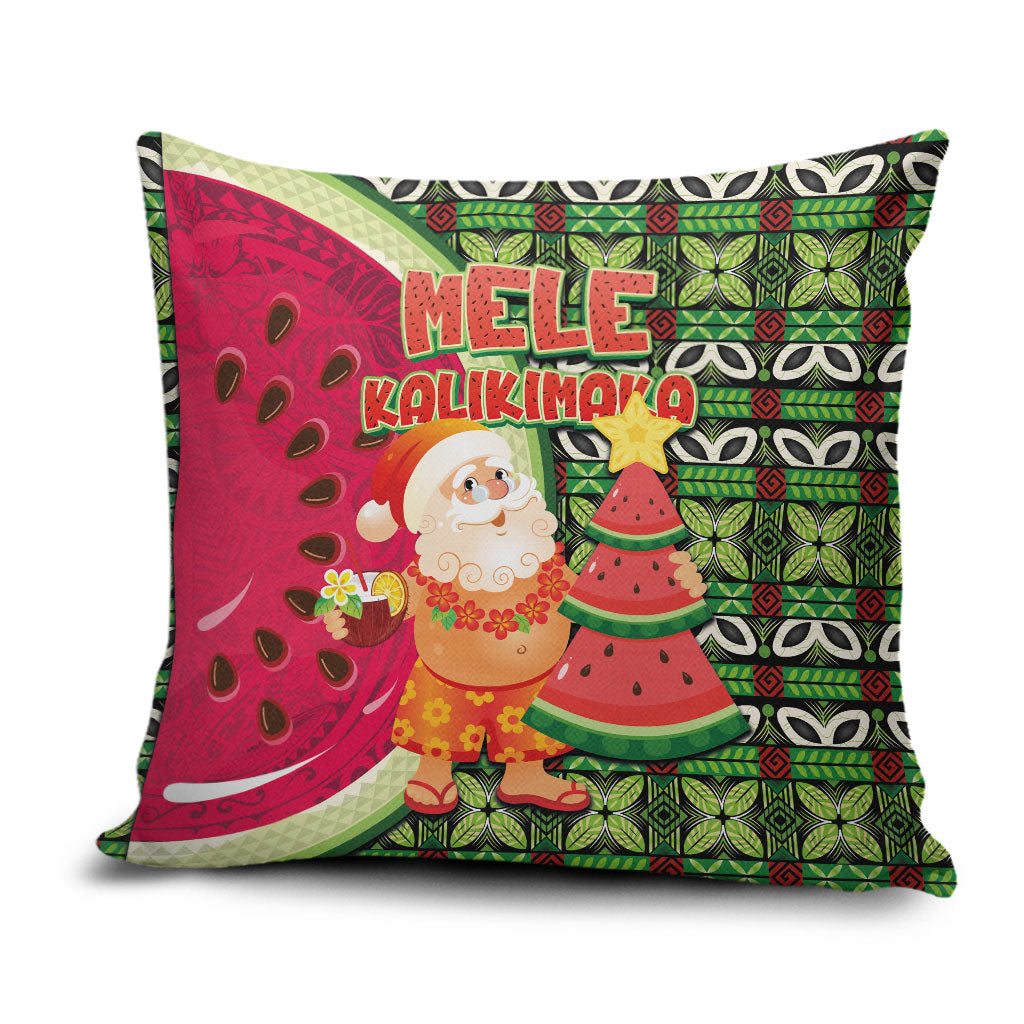 Hawaii Watermelon Mele Kalikimaka Pillow Cover Tribal Pacific Pattern with Tropical Funny Santa Claus LT03 Multicolor - Polynesian Pride
