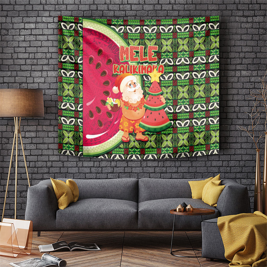 Hawaii Watermelon Mele Kalikimaka Tapestry Tribal Pacific Pattern with Tropical Funny Santa Claus LT03 Multicolor - Polynesian Pride
