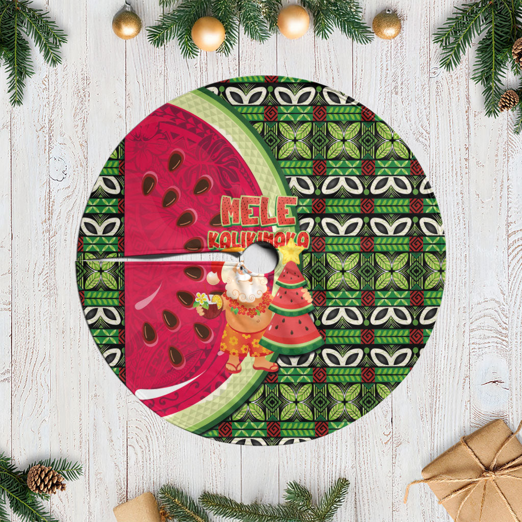 Hawaii Watermelon Mele Kalikimaka Tree Skirt Tribal Pacific Pattern with Tropical Funny Santa Claus LT03 Casual Multicolor - Polynesian Pride