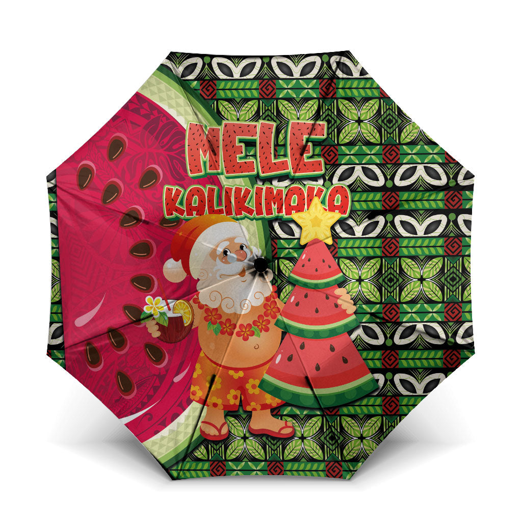 Hawaii Watermelon Mele Kalikimaka Umbrella Tribal Pacific Pattern with Tropical Funny Santa Claus LT03 One Size Folded 11.42 inch Opened Diameter 37.4 inch Multicolor - Polynesian Pride