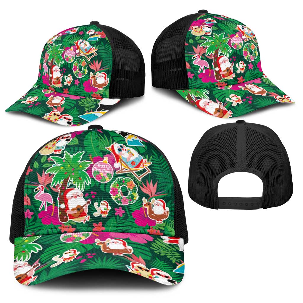 Hawaii Mele Kalikimaka Baseball Net Cap Tropical Plants with Santa Claus LT03 - Polynesian Pride
