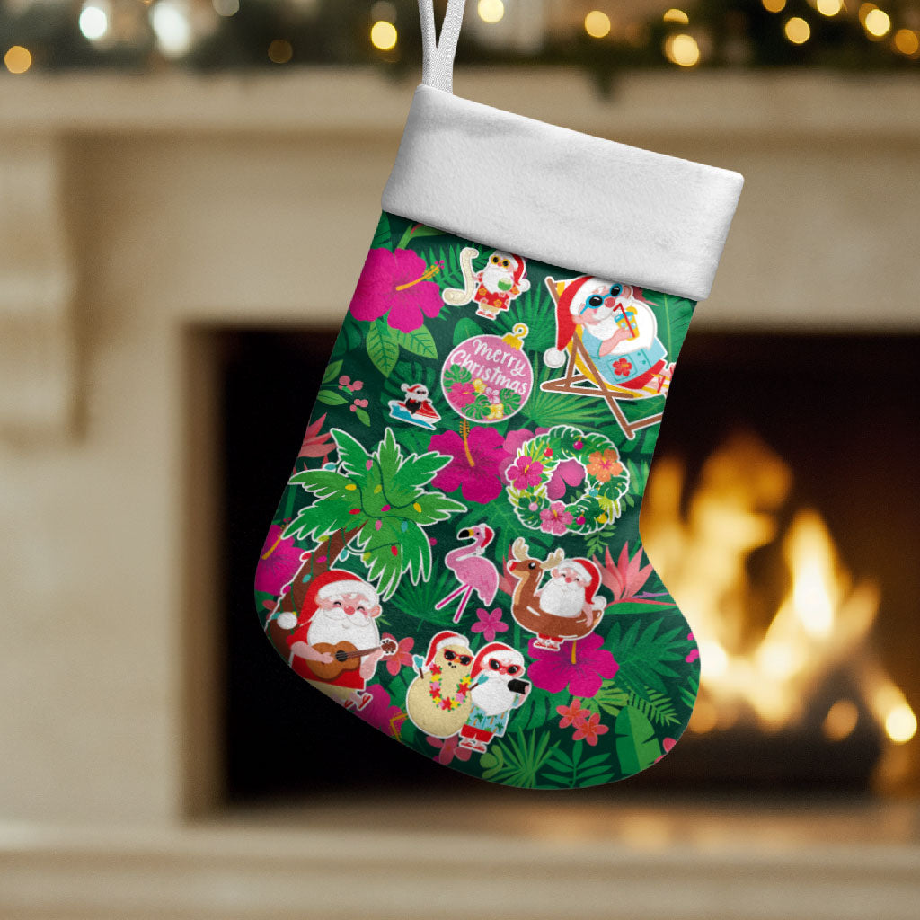 Hawaii Mele Kalikimaka Christmas Stocking Tropical Plants with Santa Claus LT03 Set of 2 Multicolor - Polynesian Pride