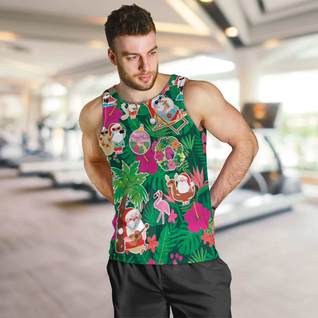 Hawaii Mele Kalikimaka Men Tank Top Tropical Plants with Santa Claus LT03 Multicolor - Polynesian Pride