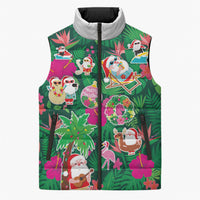 Hawaii Mele Kalikimaka Sleeveless Puffer Jacket Tropical Plants with Santa Claus LT03 Unisex Multicolor - Polynesian Pride