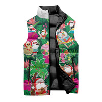 Hawaii Mele Kalikimaka Sleeveless Puffer Jacket Tropical Plants with Santa Claus LT03 - Polynesian Pride