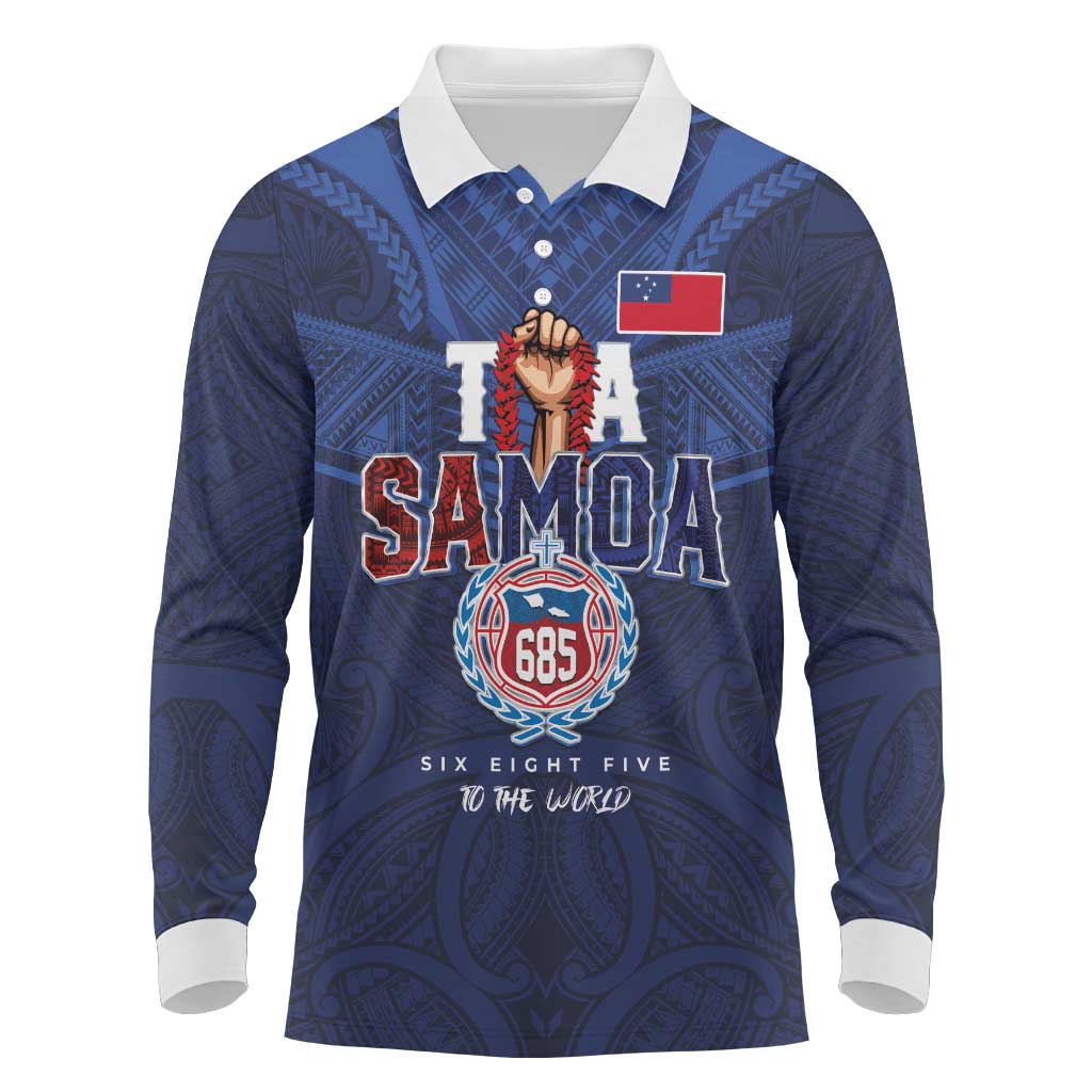 Custom Rugby Toa Samoa Long Sleeve Polo Shirt Champions Six Eight Five - Polynesian Pride